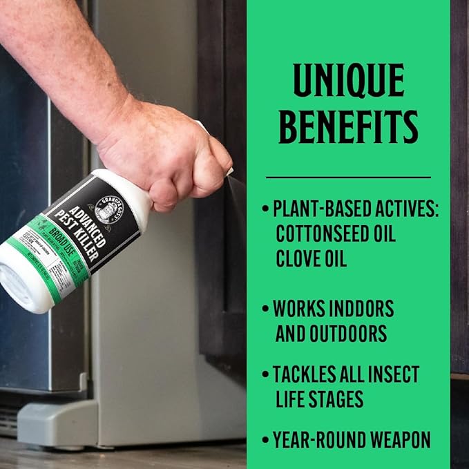 Grandpa Gus's Advanced Pest Killer Concentrate Indoor &amp Outdoor Bug Spray Ants Roaches Flies Spiders Fleas Gnats Silverfish Moths Kid &amp Pet Safe When Used as Directed - 2 Pack 3.7 o