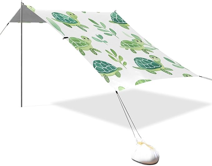 ALAZA Cute Watercolor Turtle Pattern Beach Tent Sun Shelter Portable Canopy Sunshade for Outdoor Camping Picnics Backyard Fun 10x9 ft