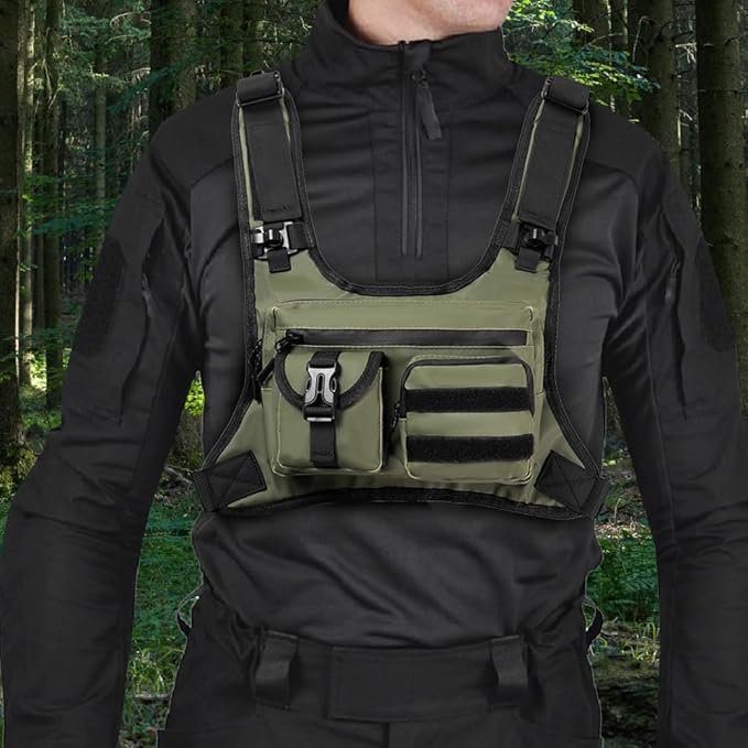 DONGKER Chest BagMulti-Pocket Hiking Travel Chest Pack with Zipper &amp MOLLE System for Hunting Cycling Climbing Fishing