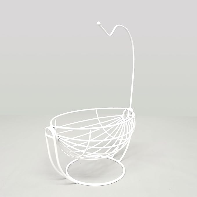 FixtureDisplays® Fruit/Vegetable Hammock with Banana Hanger Metal Basket White Rack Display Stand 12.9X7.5X19.8 21072-NPF-SL
