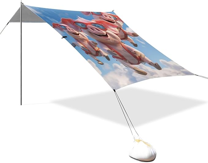 ALAZA Three Funny Sky Flying Piggies 3D Illustrat Beach Tent Sun Shelter Portable Canopy Sunshade for Outdoor Camping Picnics Backyard Fun 10x9 ft