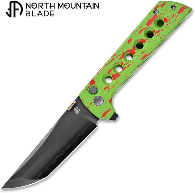 Manual Folding Pocket Knife for Men - SLD-Magic 3-Layer San Mai Steel - 3.5 DLC Coated Modified Tanto Blade - Lightweight Aluminum Handle with Secure Button Lock - Precision EDC Utility Tool for Outd