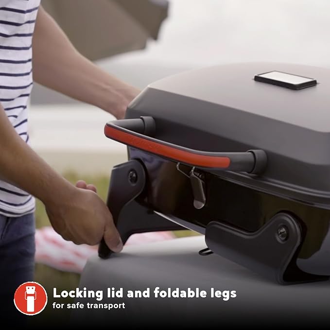 Megamaster 1-Burner Portable Gas Grill with Locking Lid 11000 BTU Stainless Steel Burner Foldable Legs Small Propane Grill for Outdoor Cooking Camping BBQs Patios and Gardens - 820-0065C
