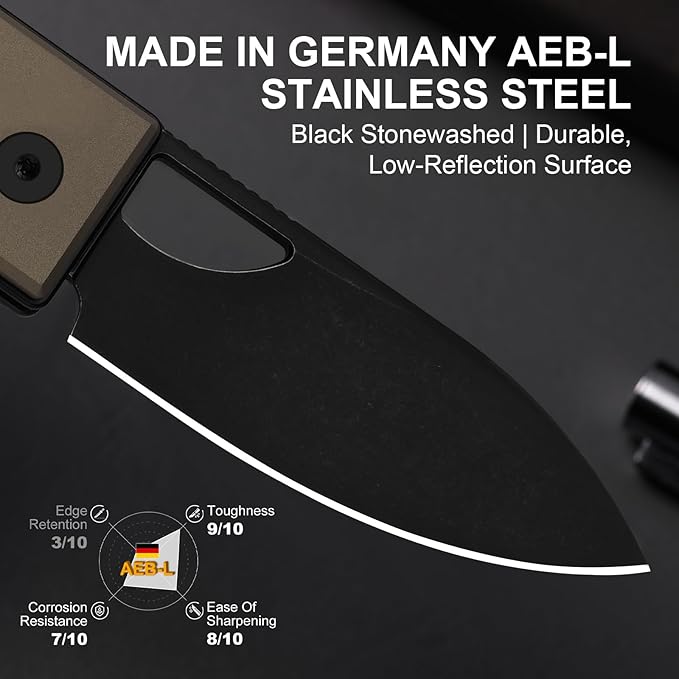 Kizer Little Ringbo Pocket Knife 2.95 AEB-L Steel Drop Point Folding Knife with Brown Aluminum Handle Thumb Hole Opener Button Liner Lock EDC knives for Camping Hiking V3708A2