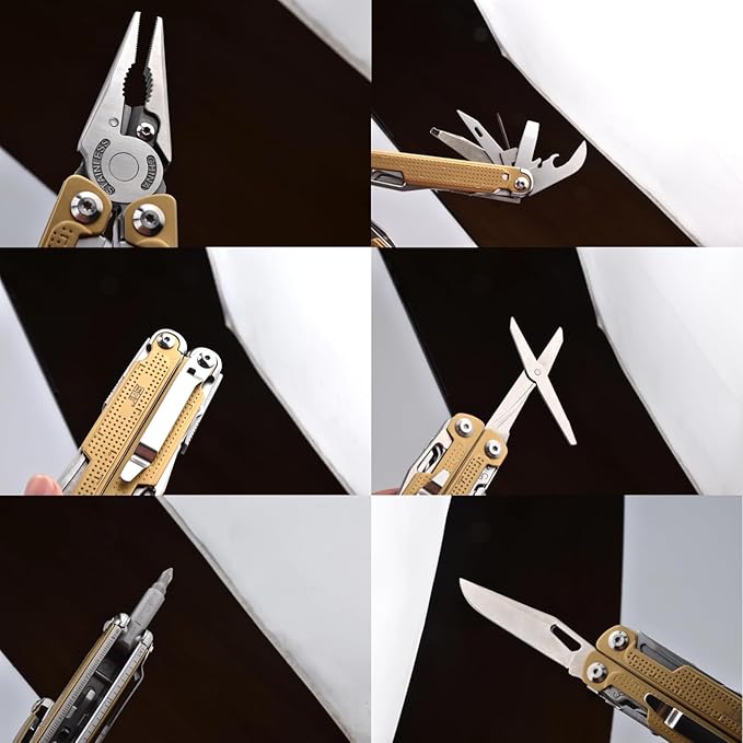 SQT2048 20-in-1 Multitool Foldable &amp Self-Locking Professional Tool for DIY Home Repairs Outdoor Camping – Must-Have Gifts for Men Compact Durable All-in-One Tool for Every Task Gold