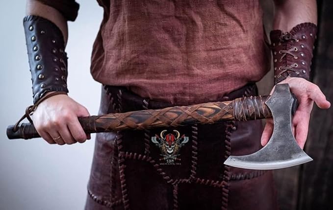 Viking Axe Real of norsmen Custom Handmade ax Medieval Axe Costume Men Camping ax Warrior Axes TomahawkBearded Battle Ready Axeash Wood Handle Gifts Men