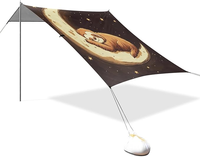 ALAZA Sloth Moon Stars Beach Tent Sun Shelter Portable Canopy Sunshade for Outdoor Camping Picnics Backyard Fun 10x9 ft