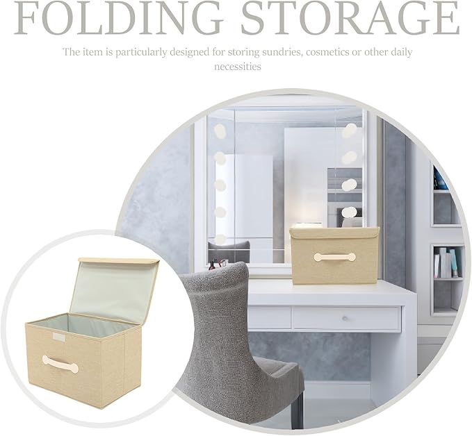 Large Foldable Storage Bin with Lid Washable Oxford Fabric Organizer Box Khaki Fabric Storage Basket for Home