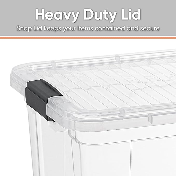 Superio Storage Bins with Lids- 4 Pack 1.85 Qt Clear Boxes for Organizing Stackable Plastic Containers- BPA Free Non-Toxic Odor Free Organizer for Home Office Dorm