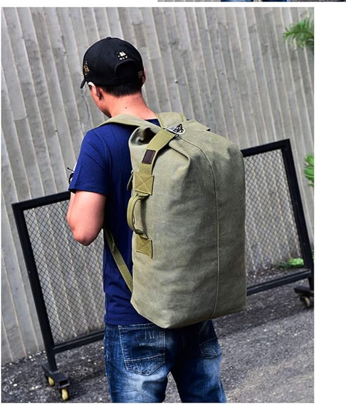 Military Duffel Bag Top Load Double Strap Canvas Backpack Army Travel (upgrade army green small)