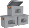Univivi Storage Bins with Lids Collapsible Foldable Closet Storage Boxes for Clothes [3-Pack] Containers boxes with Handles Closet Storage for Home Office Bedroom (Grey17 x 12x 12)