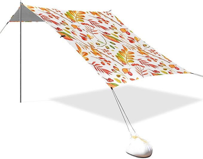 Beach Canopy with Windproof Ropes &amp Sandbags Beach Tent Sun Shade Sun Shelter for Camping Trips Fishing Backyard Fun or Picnics Autumn Leaves