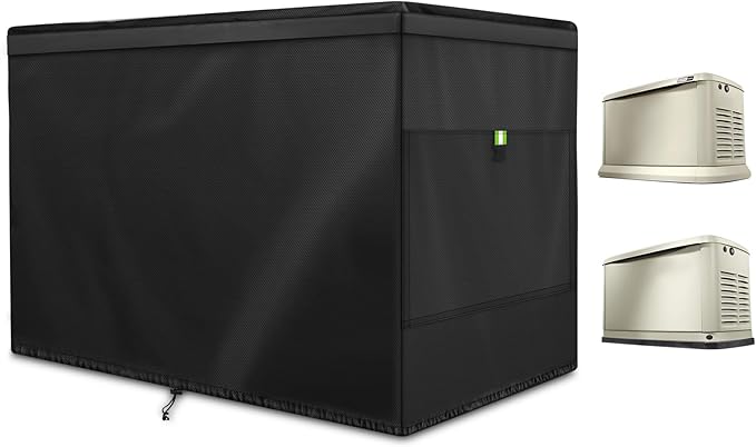 Generator Cover Fits for Generac 7043 22 kw Home Standby Generator Covers 600D Oxford Waterproof Dust-proof and UV-Resistant Cover with Fluorescent Green Buckle