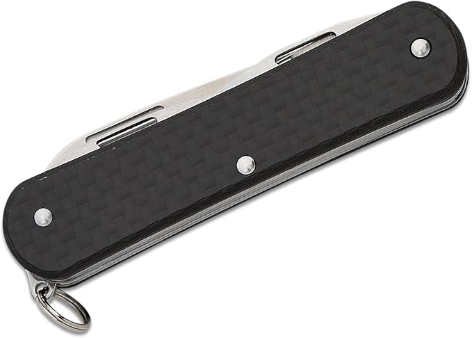 Fox Knives Vulpis FX-VP130-F4 Slipjoint Folding Knife 4-in-1 Multitool 2.17in Blade Bottle Opener Can Opener Flat Head Screwdriver Scissors - Compact Versatile Pocket Knife (Carbon Fiber)