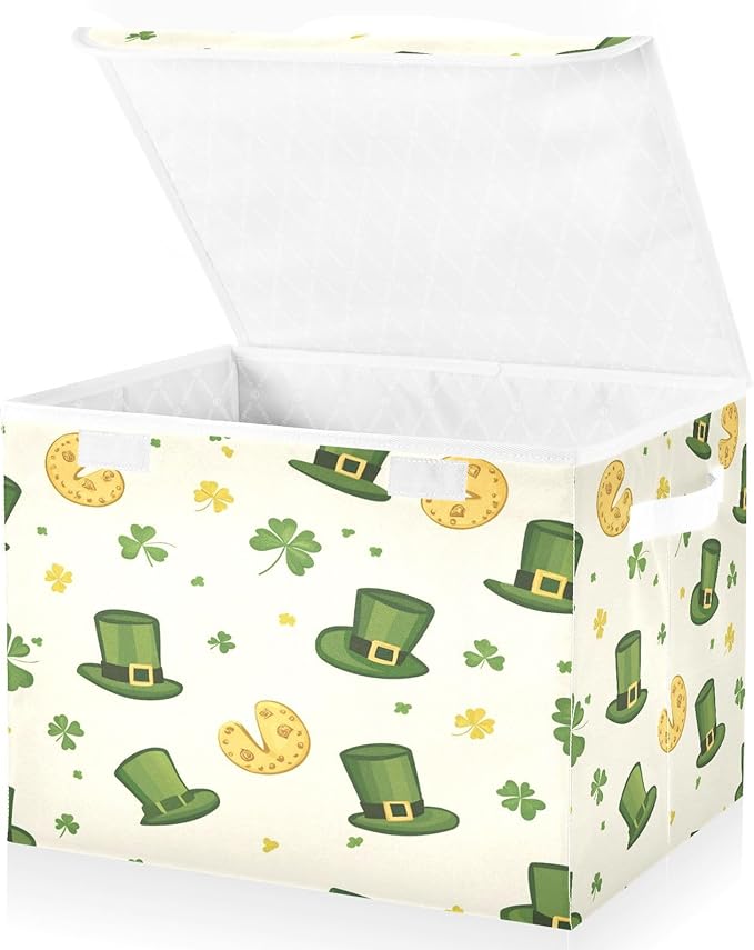 St. Patrick's Day Hat Fabric Storage Bins with Lids and HandleFoldable Storage Bins with LidsCloset Organizers for Clothes Storage Room Organization Office Storage Chest Organizer