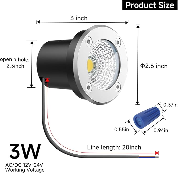 3W LED Low Voltage Landscape Lights Well Lights 12V-24V in Ground Lights IP67 Waterproof LED Landscape Lighting for Floor Driveway Deck Step Garden Lights Outdoor Set of 6 Warm White