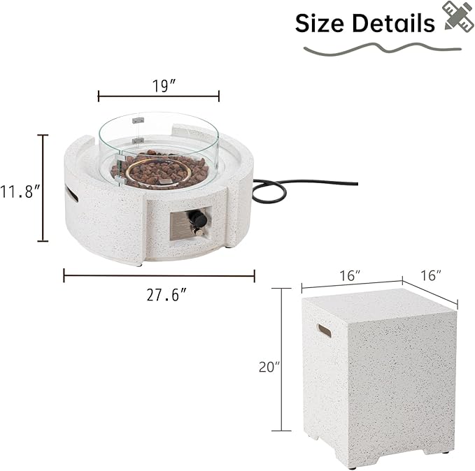 HOMPUS Round Fire Pit Table Outdoor Propane Fire Pit w Free Lava Rocks &amp Rain Cover Terrazzo Colorful Fire Table w Tank Cover &amp Wind Guard for Patio