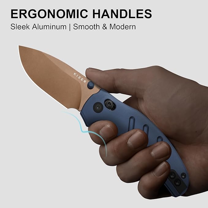 Kizer C01C 2.9 CD Sheepdog Pocket Knife 2.95 Elmax Drop Point Blade Folding Knife with Blue Aluminum Handle EDC Knives with Thumb Stud Small Camping Survival Knives Ki3488.29CDA1
