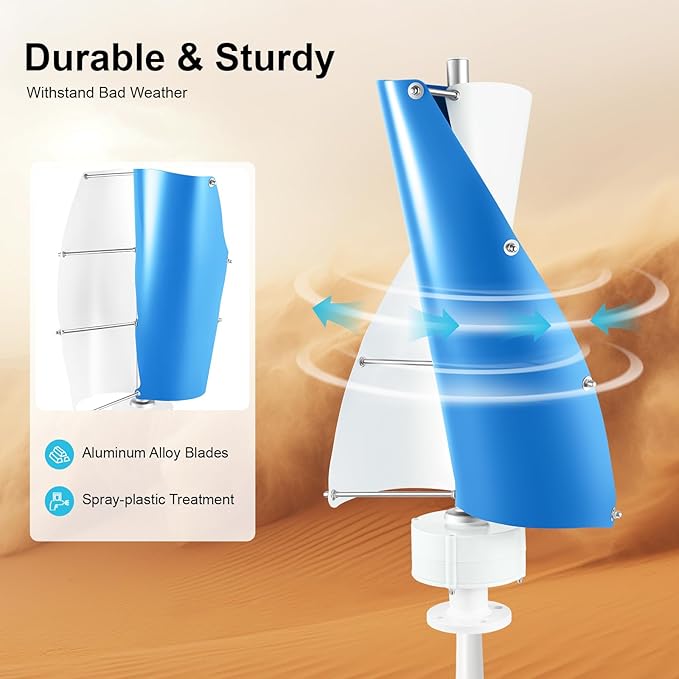 100W Vertical Axis Wind Turbine Generator Permanent Magnet Generator with Intelligent Controller Low Noise Helical Design Windmill for Home Boats Street Lighting