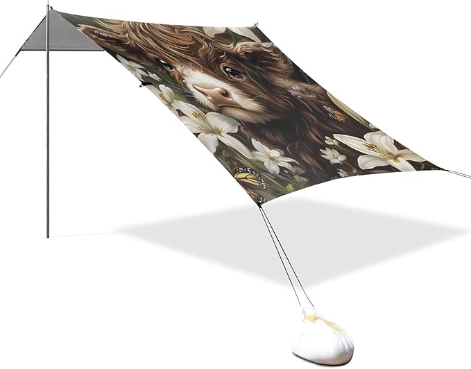 ALAZA Highland Cattle Lily Beach Tent Sun Shelter Portable Canopy Sunshade for Outdoor Camping Picnics Backyard Fun 10x9 ft