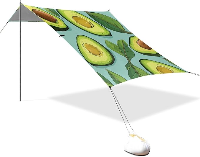 ALAZA Avocado with Leaves Beach Tent Sun Shelter Portable Canopy Sunshade for Outdoor Camping Picnics Backyard Fun 10x9 ft