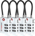 TSA Approved Cable Luggage Locks Re-settable Combination with Alloy Body (White 4 Locks)