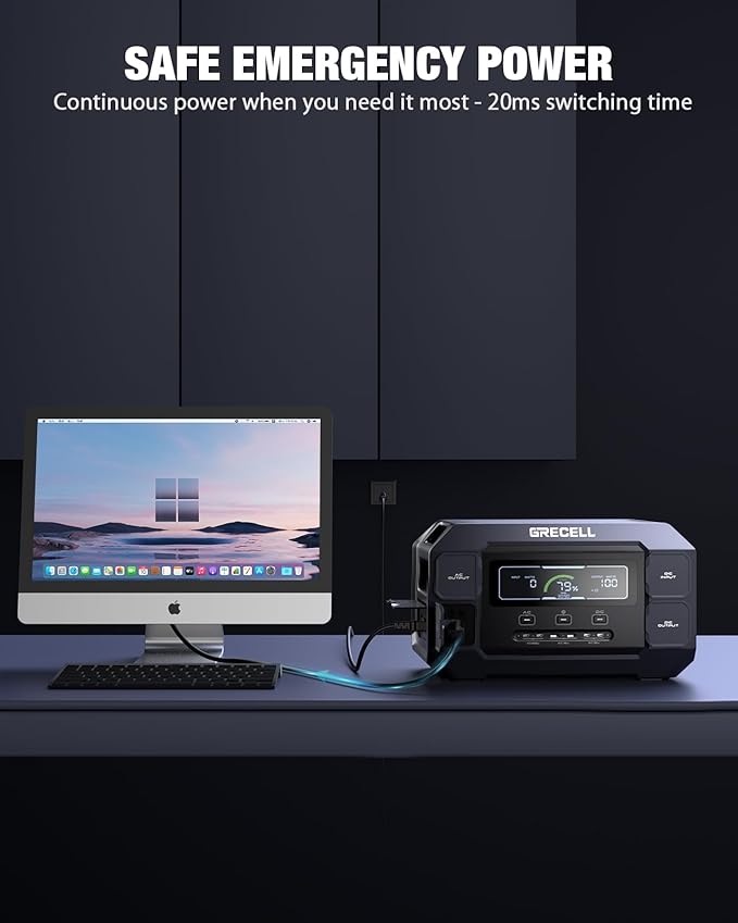 GRECELL Portable Power Station 2200W Solar Generator 1126Wh LiFePO4 Battery Pack with 1200W AC Charging &amp 800W Solar Charging 1.25Hrs Fast Charging with 4×2200W(4800W Peak) AC Outlets for Home Tr