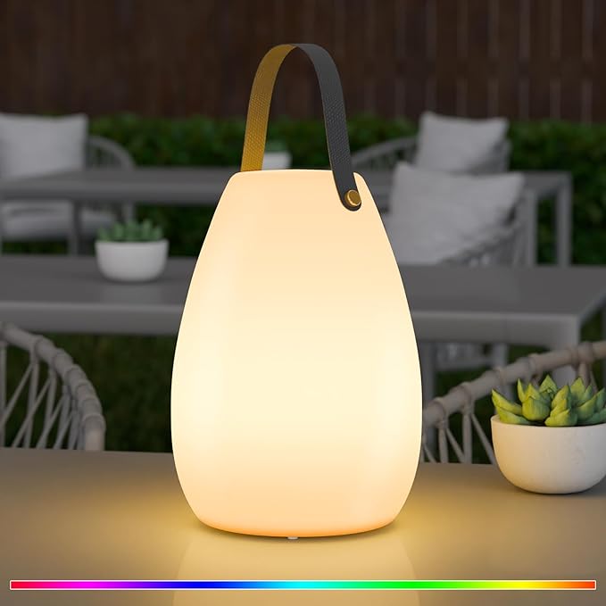 uuffoo Rechargeable Portable Table Lamp Cordless RGB Lantern with Remote Decorative LED Night Light IP44 Waterproof Indoor Outdoor Lamp for Bedroom Patio Garden Wedding Party
