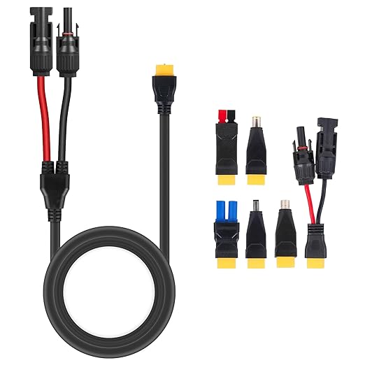 Solar Panel Connector Kit 6 in 1 Cable Solar Connector 14AWG Heavy-Duty Cable Weatherproof for RV Camping Portable Power Staion Generator DC5521 7909 8020 XT60 (10FT)