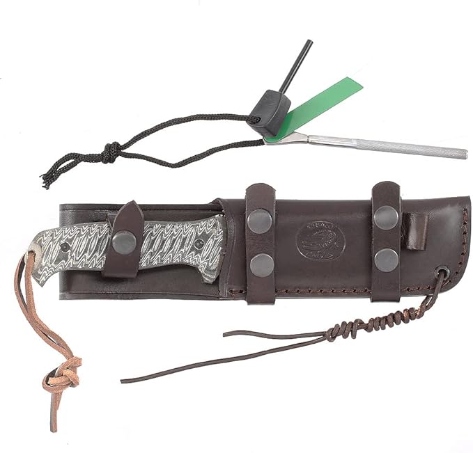The Ravager D2 Tool Steel Blade Full Tang Fixed Blade BushcraftHunting Survival Knife with Genuine Cow Hide Genuine Leather Sheath &amp Fire starter &amp Sharpening spike