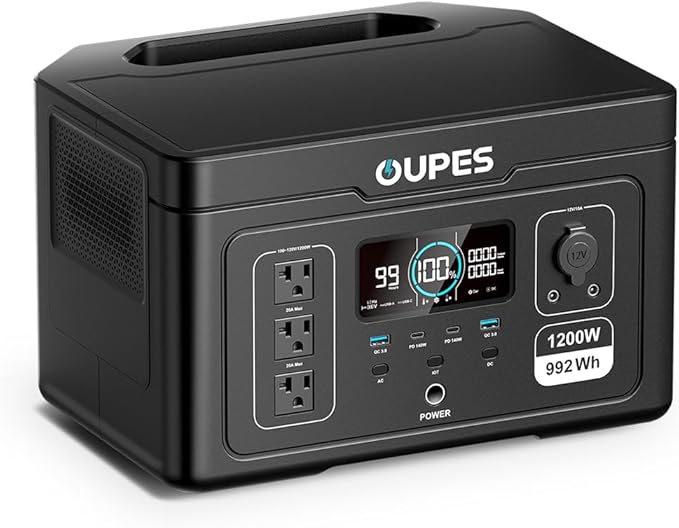 OUPES Exodus 1200 Portable Power Station 1200W 992Wh Durable LFP Battery Solar Generator w/ 3 1200W AC Outlets (Peak 3600W) 140W USB-C UPS for Camping RVing Home Backup (Solar Panel Optional)