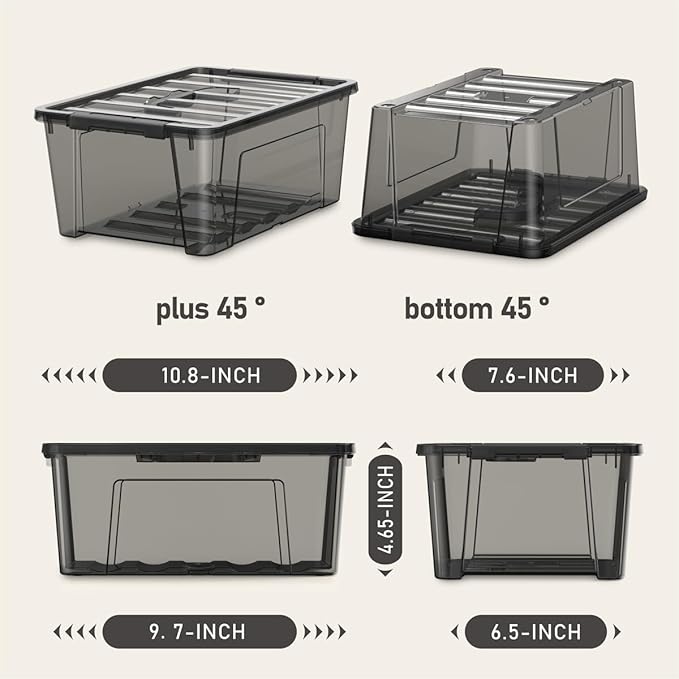 Clear Black Storage Bins with Lids 12 Pack Plastic Containers with Carry Handles 5 Qt Stackable Organizer Boxes with Latching Locks for Organizing Items