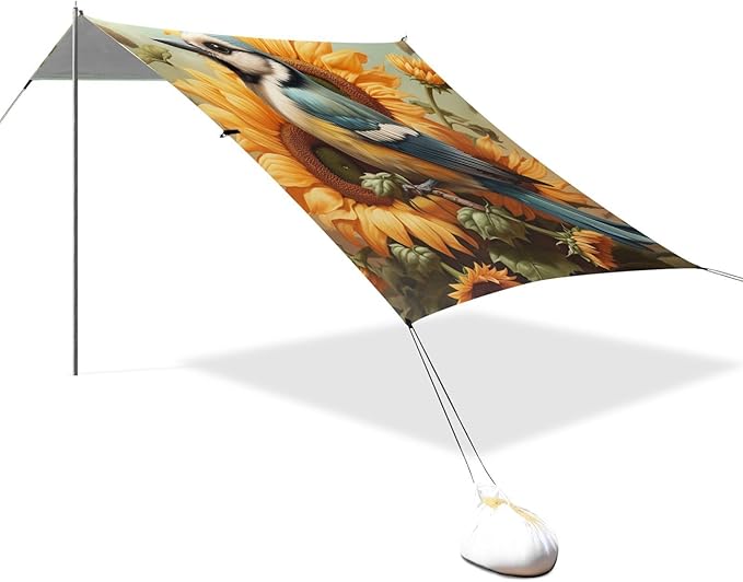 ALAZA Sunflower Bird Titmouse Beach Tent Sun Shelter Portable Canopy Sunshade for Outdoor Camping Picnics Backyard Fun 10x9 ft