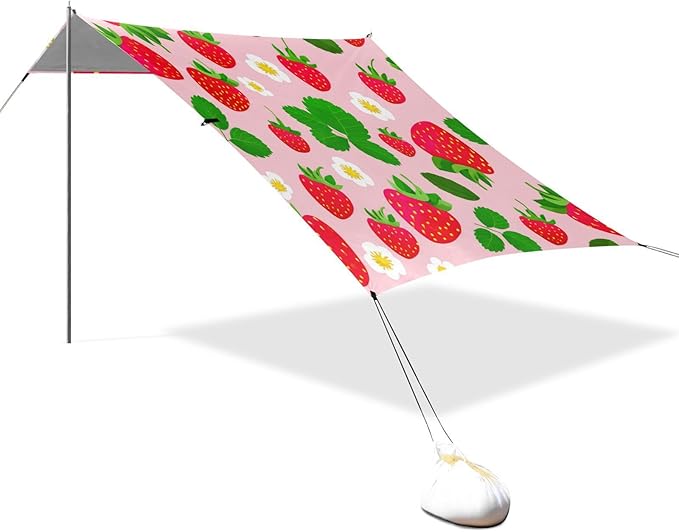 xigua Strawberries Beach Tent Sun Shelter with Carrying Bag - Silver Coated Oxford Fabric Beach Canopy for Beach Camping Fishing - Includes Windproof Ropes Sandbags &amp Stakes
