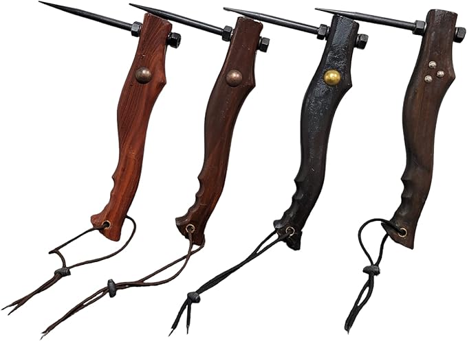 Hand Forged Ice Pick Axe Polished Wood Handle Removable Marlin Spike Lanyard Grip (Brown)
