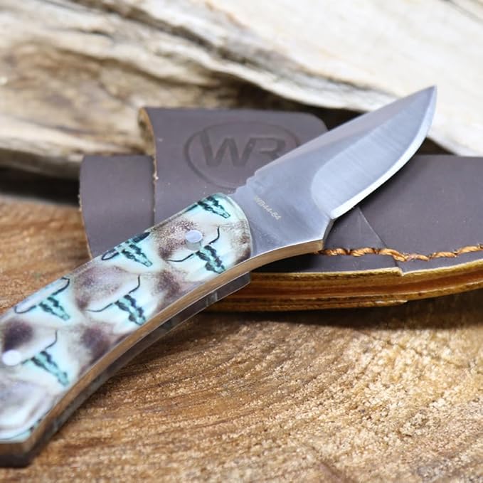 WHISKEY BENT HAT CO. Mini Skinner 440 Steel Fixed Blade Knife w/Leather Sheath (Corriente)