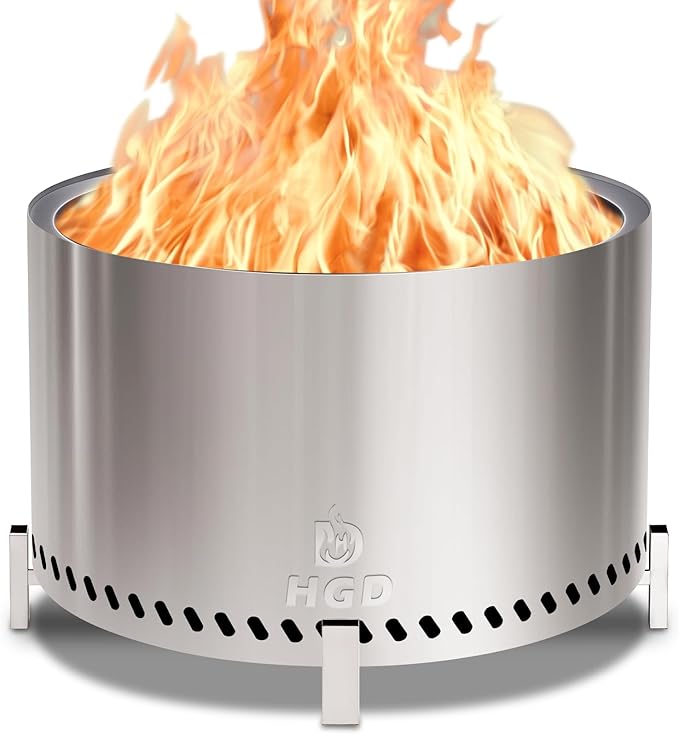 HGD 28 Inch Smokeless Firepit Large Stainless Steel Fire Pit Wood Burning Firepit for Patio Garden Picnic