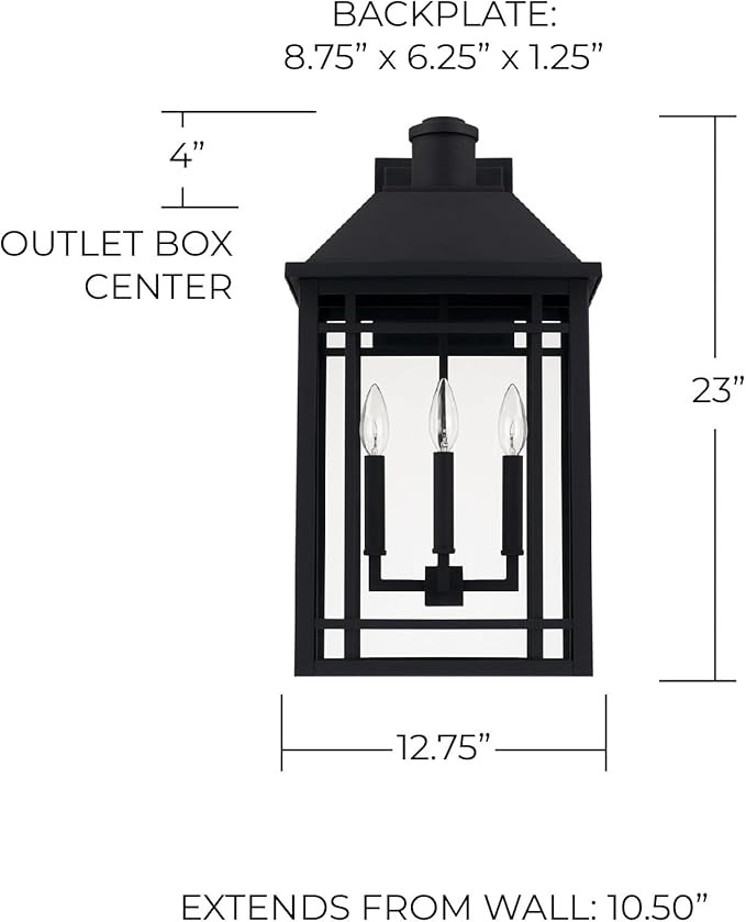 Capital Lighting 927131BK Braden Clear Glass Outdoor Wall Sconce 3-Light 180 Total Watts 23 H x 13 W Black