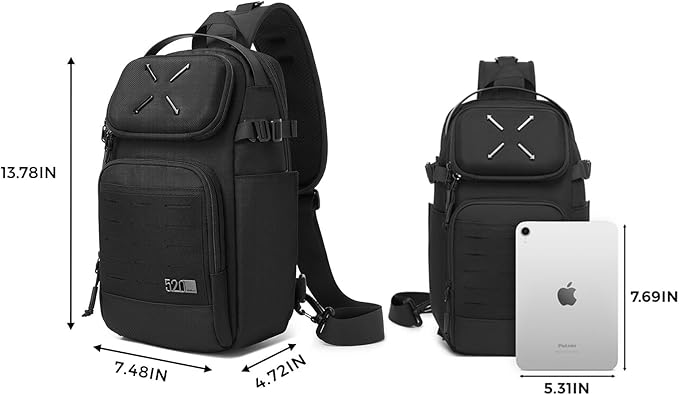 OZUKO Tactical Sling Bag Black Small Crossbody Backpack for Men Casual Shoulder Chest Bag for Travel Work &amp Everyday Use
