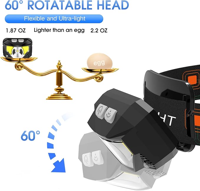 LHKNL Headlamp Flashlight3-Pack Lumen Ultra Bright LED Rechargeable Headlight with White Red LightWaterproof Motion Sensor Head Lamp8 Mode for Outdoor Camping Running Cycling Fishing