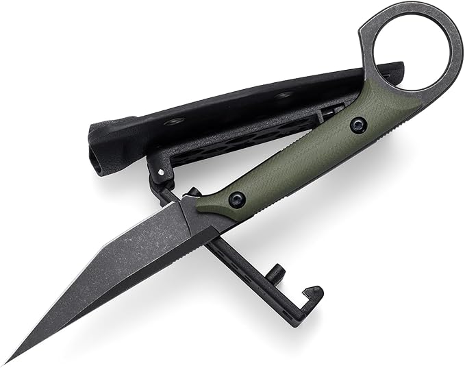 Fixed Blade Knife D2 Steel Blade and G10 Handle Utility EDC Knife for Outdoor Survival Hiking Camping with Kydex Sheath OS1221 (Green)
