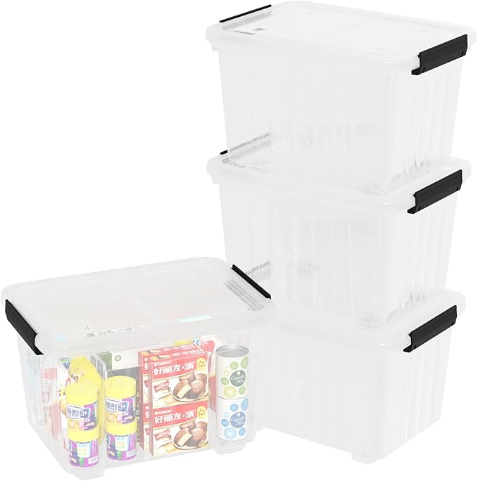 4-pack 50 Quarts Lidded Storage boxes Large Clear Plastic Bins with Wheels