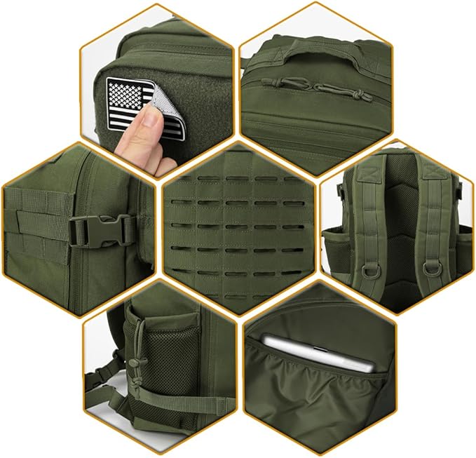 QT&ampQY 25L Tactical backpack &amp Tactical Toiletry Bag(Army Green)