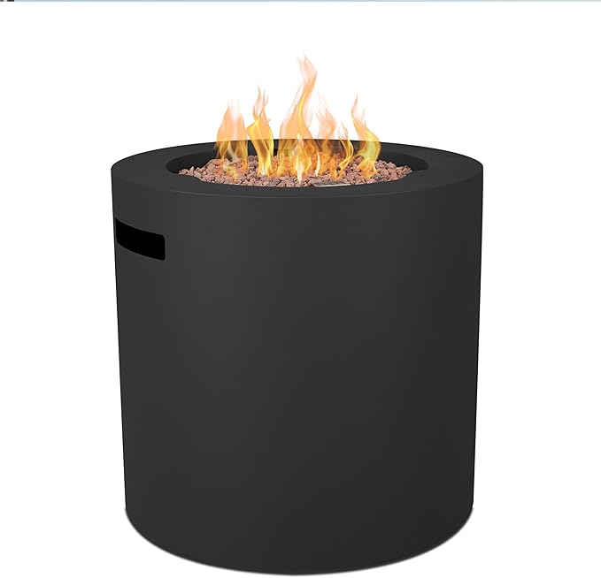 Real Flame Aegean 24 Round Propane Gas Fire Pit Table with Hidden Tank 50000 BTU Powder-Coated Steel Push-Button Ignition Lava Rock Storage Cover Stainless Steel Burner with Lid - Black