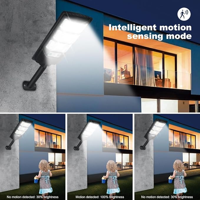 Solar Outdoor Light 2 Pack 144 LED 6500K Dusk to Dawn Solar Powered Street Light IP65 Waterproof Motion Sensor Security Flood Light with Remote Control Smart Light for Patio Barn Yard Garage
