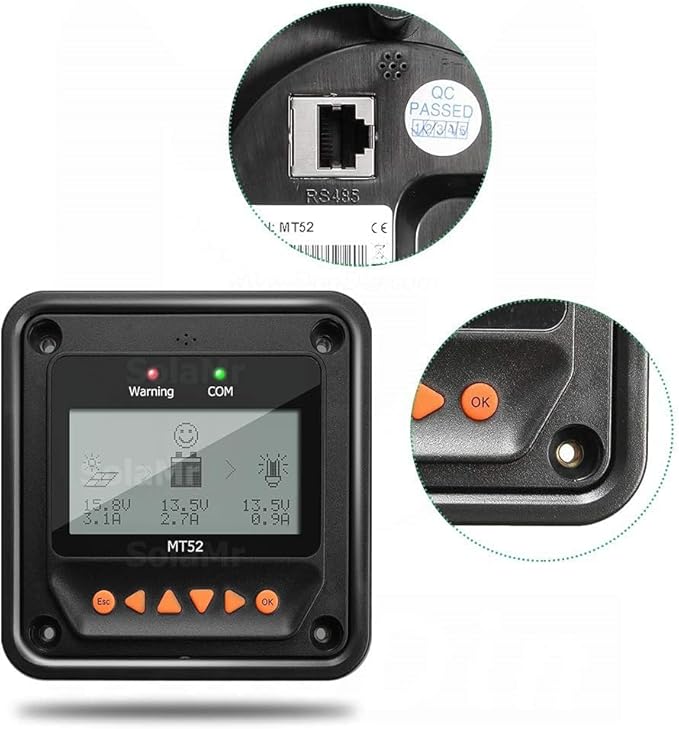 EPEVER MT-52 Remote Meter with LCD Display Remote Meter Fit for Tracer-an Tracer-BN TRIRON Series Solar Panel Battery Regulator