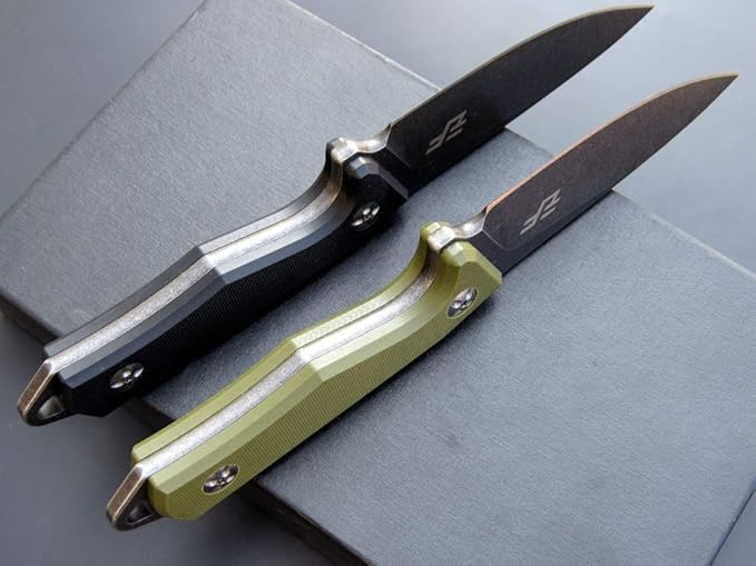 Eafengrow EF107 Fixed Blade Knife with D2 Steel Blade and Kydex Sheath - G10 Handle Compact Outdoor Field Utility Knife (Green)