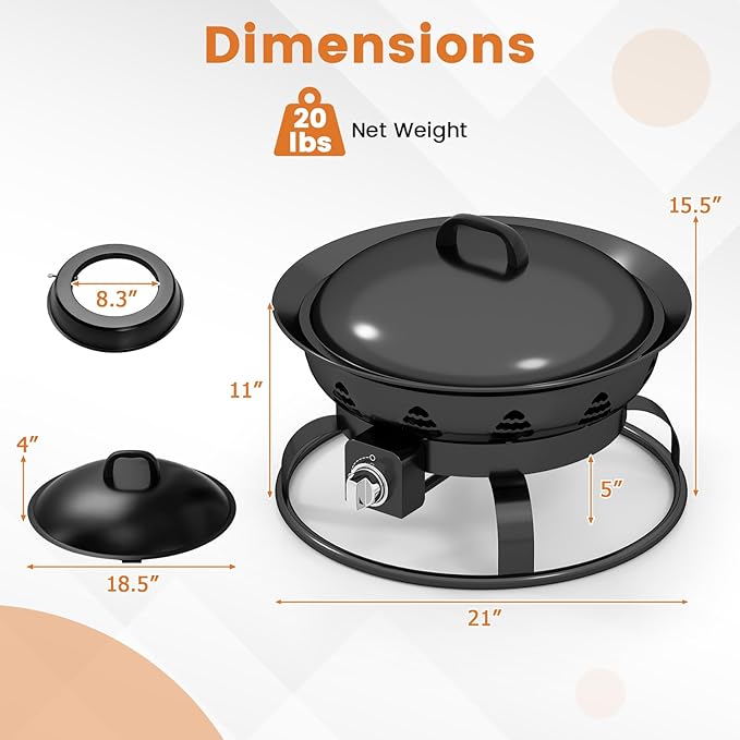 Giantex Portable Propane Fire Pit 21 Inch Smokeless Fire Bowl with Cover Natural Lava Rocks Tank Holder 58000 BTU Round Outdoor Gas Firepit for Outside Camping Patio Yard