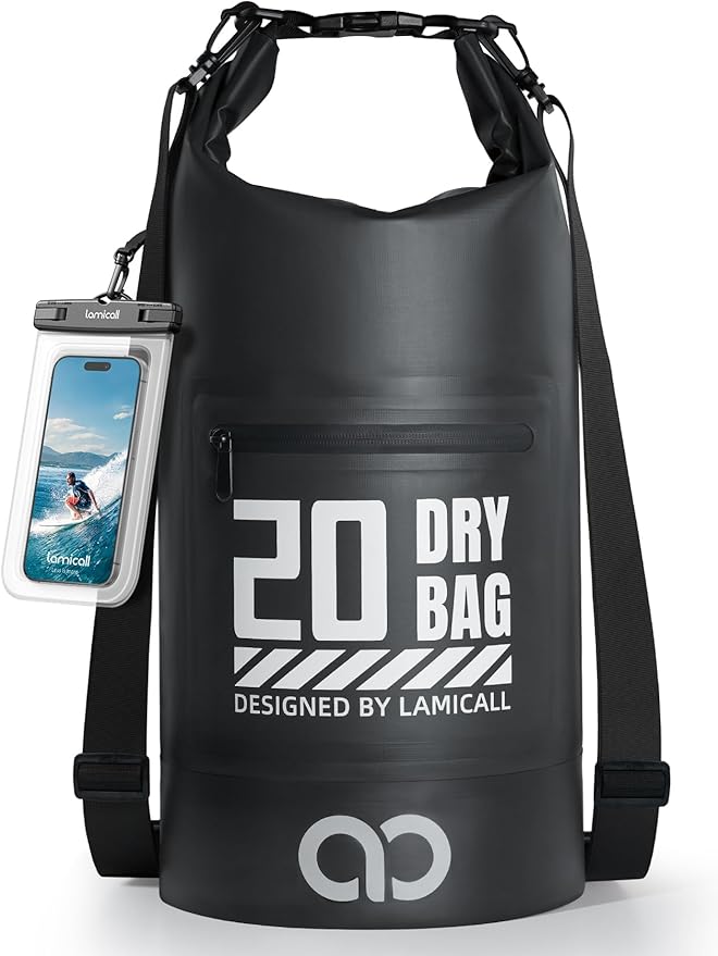 Lamicall 30L &amp 20L Dry Bag Waterproof Backpack - [Zippered Pocket] Roll Top Waterproof Bag Blueish Gray &amp Black
