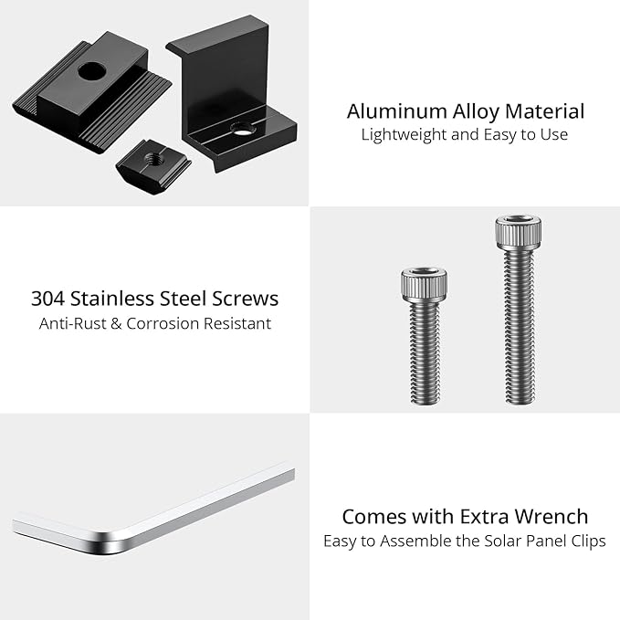 Anbte 10 PCS Solar Panels Brackets 40mm Aluminium 6 x T-Shaped Mid Clamps + 4 x End Clamps Solar Panel Mounting Brackets for Metal Tin Flat Sheet Roofs RV Black